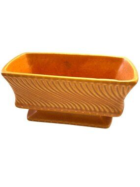 Vintage McCoy Ceramic Orange Planter Wavy Texture Mid-Century Mod HAIRLINE CRACK